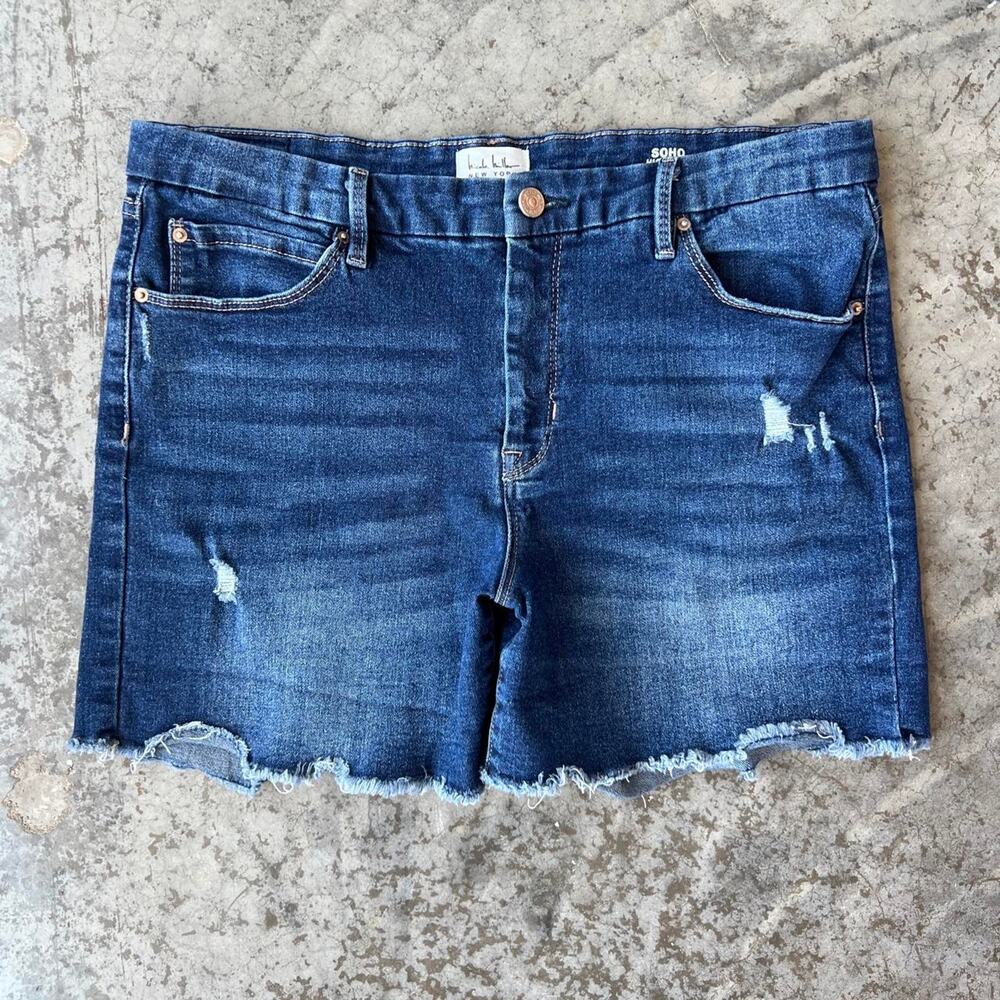 Nicole Miller Denim Shorts Soho High Rise Dark Wash 4.5" Distressed Women's 12
